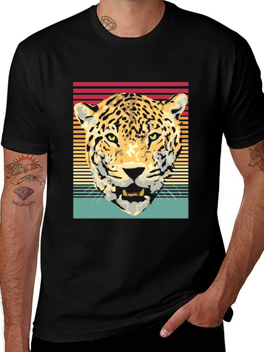Retro Leopard Graphic Tee - Black
