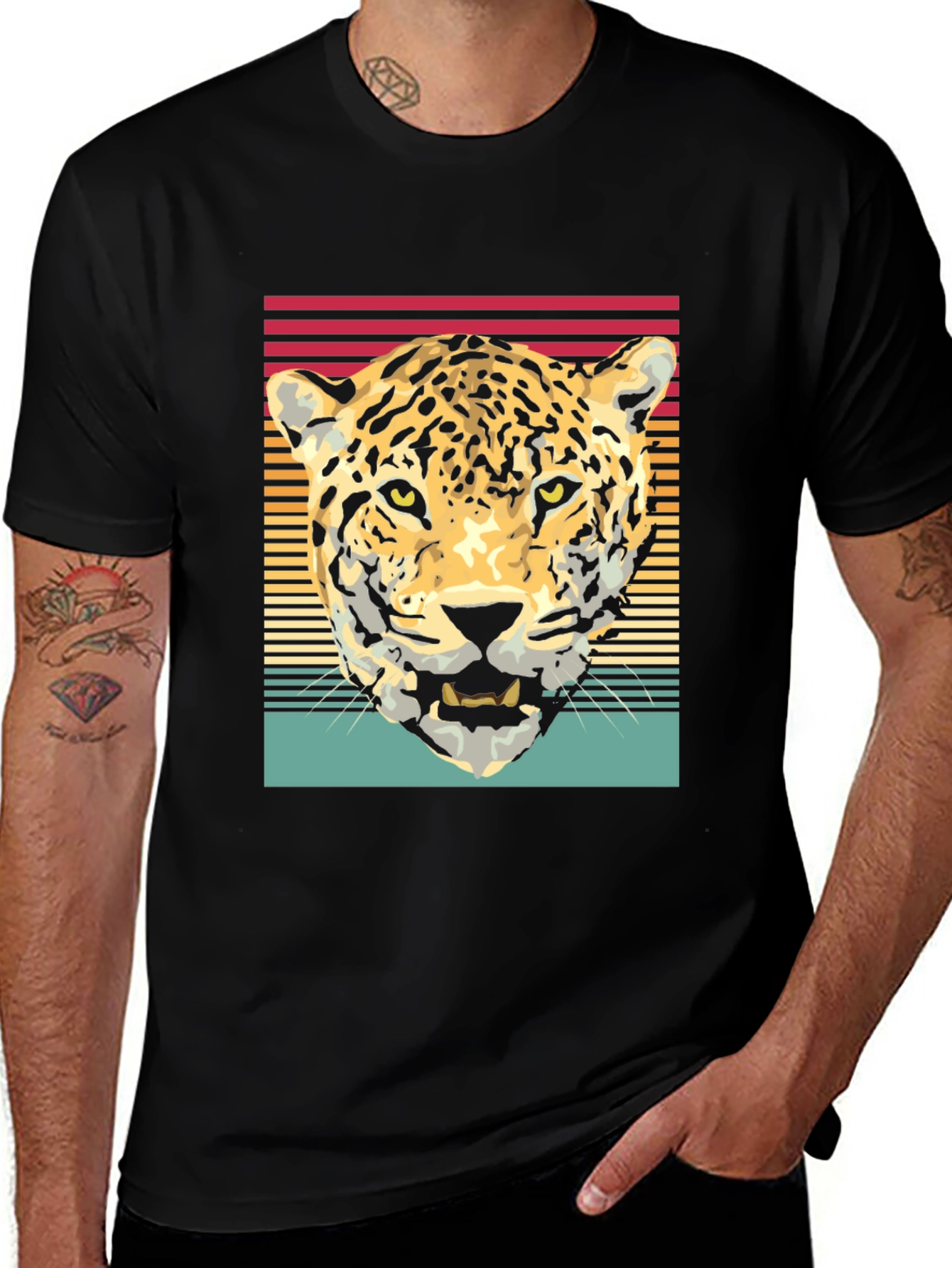 Retro Leopard Graphic Tee - Black