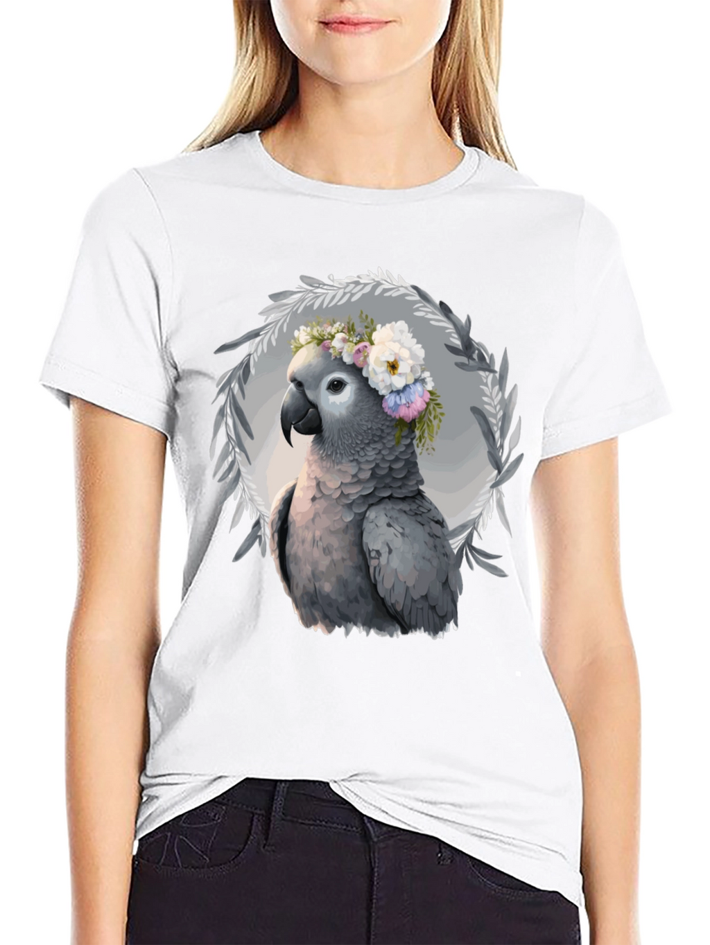 Parrot Floral Wreath T-Shirt