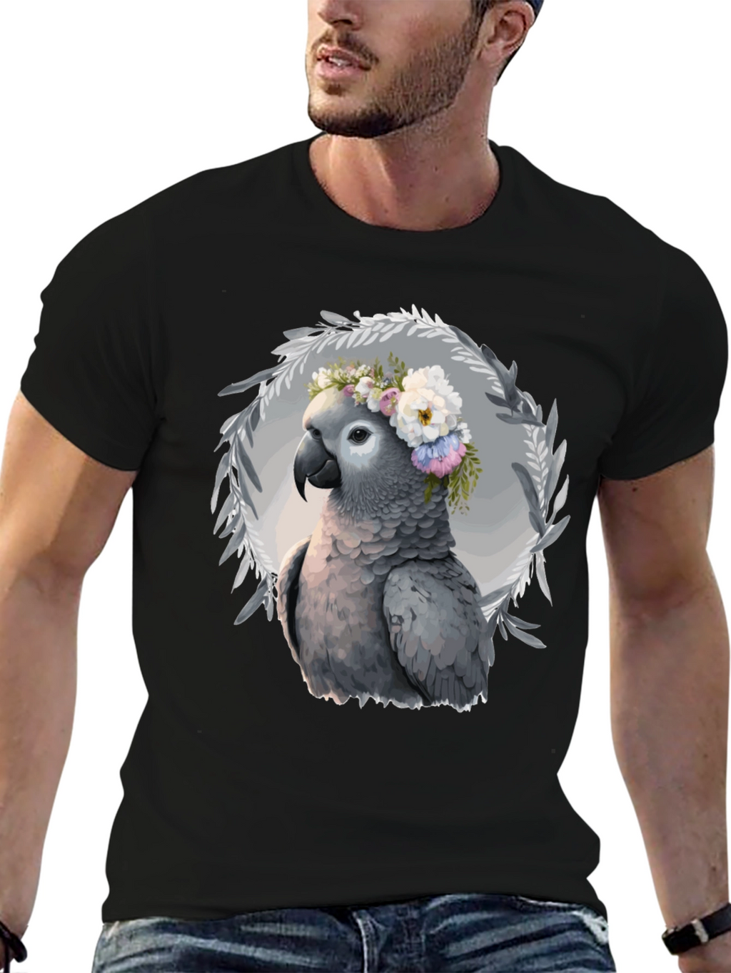 Parrot Floral Wreath T-Shirt
