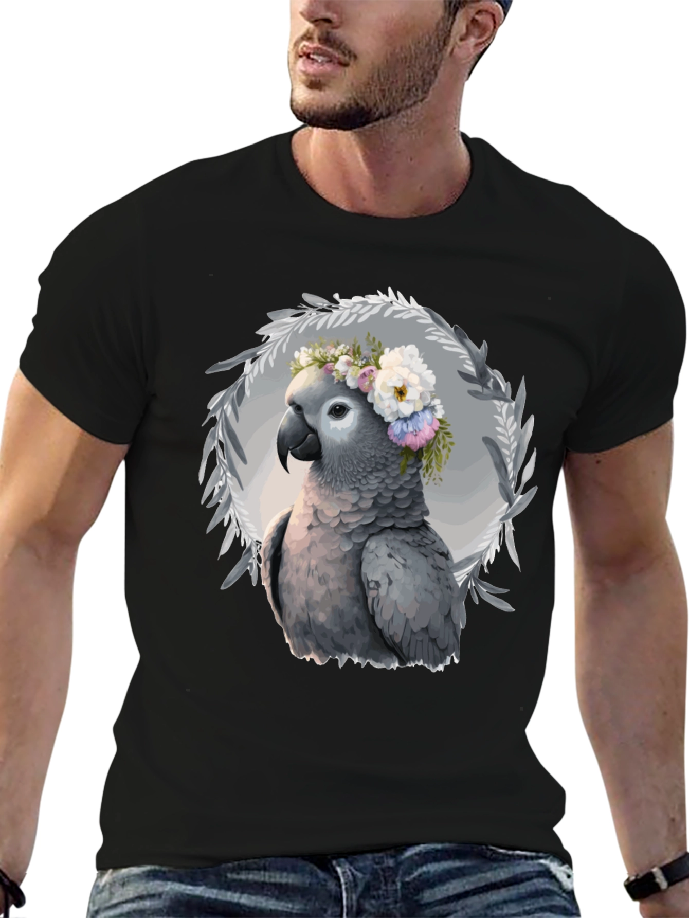 Parrot Floral Wreath T-Shirt
