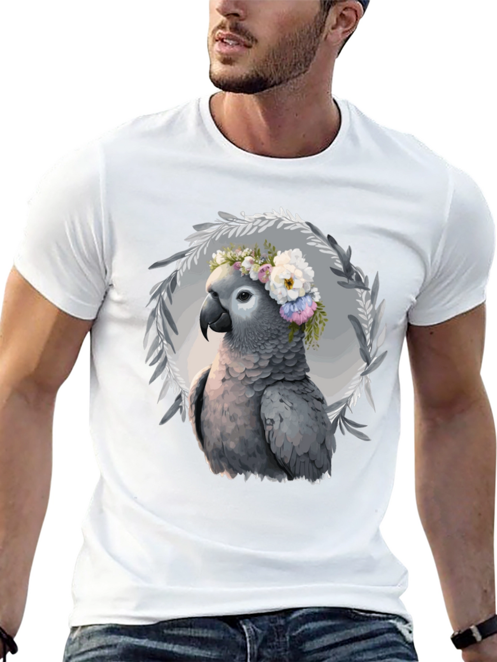 Parrot Floral Wreath T-Shirt