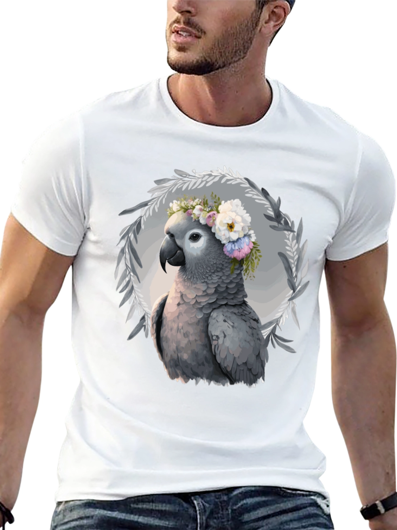 Parrot Floral Wreath T-Shirt