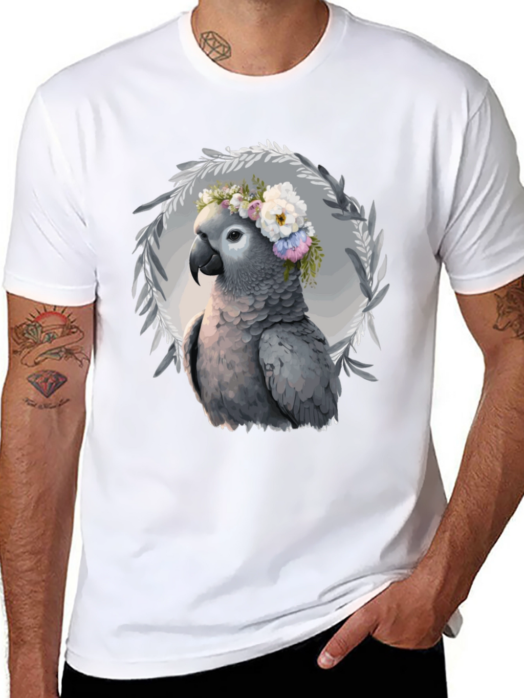 Parrot Floral Wreath T-Shirt