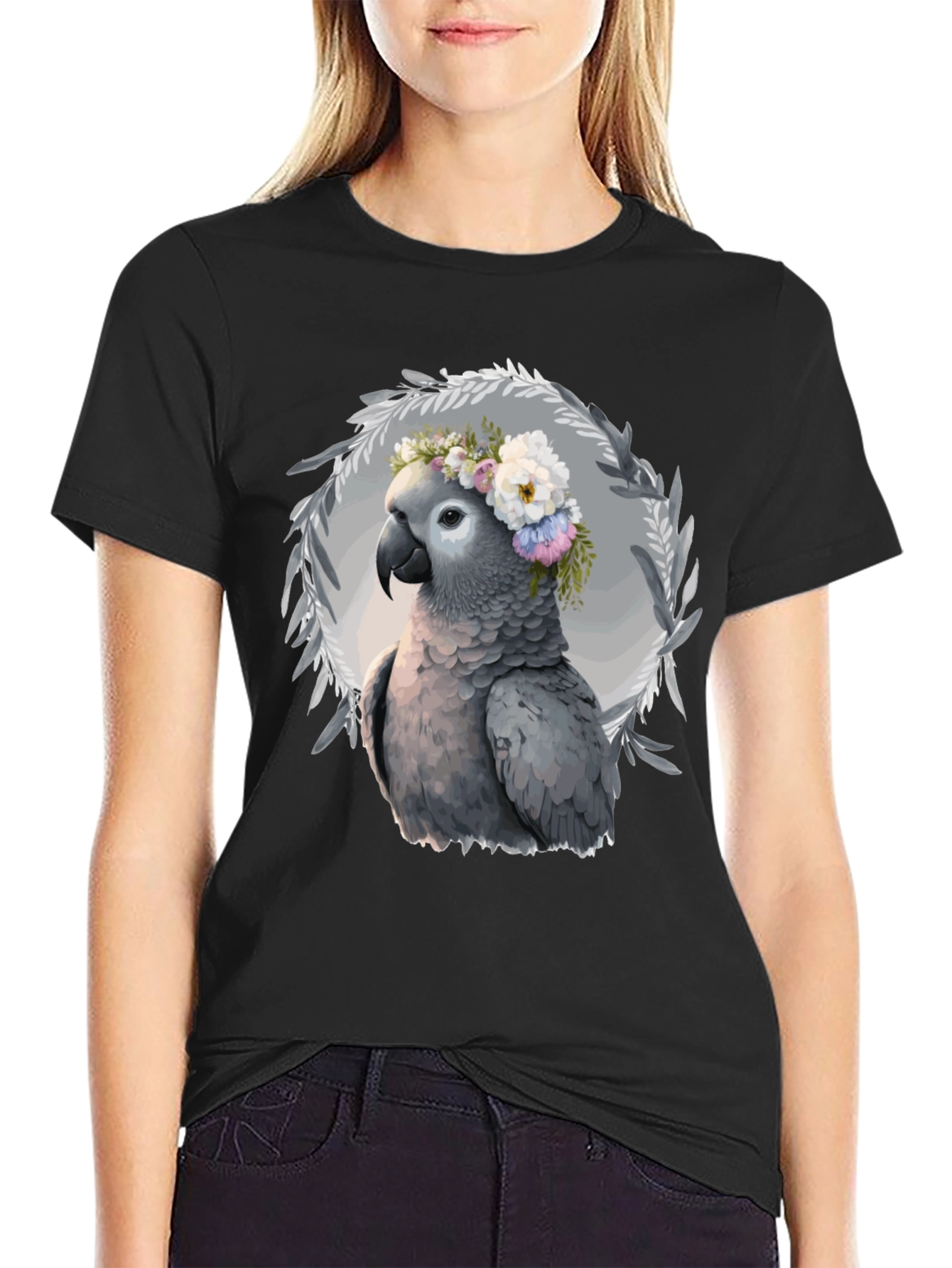 Parrot Floral Wreath T-Shirt