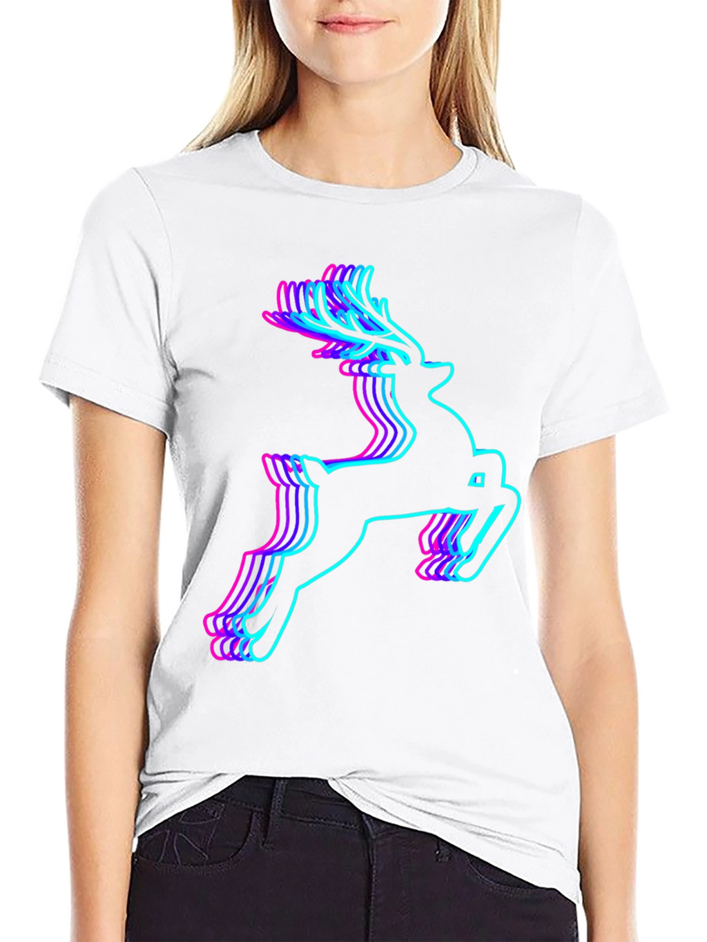 Neon Reindeer Graphic Tee - Mens Black T-Shirt
