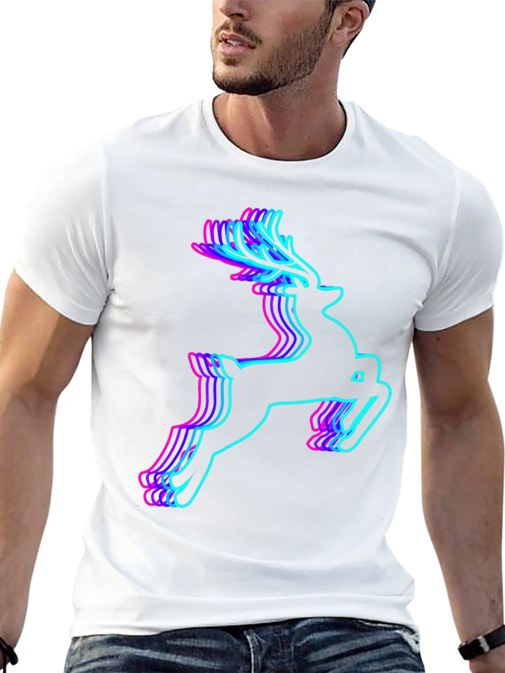 Neon Reindeer Graphic Tee - Mens Black T-Shirt