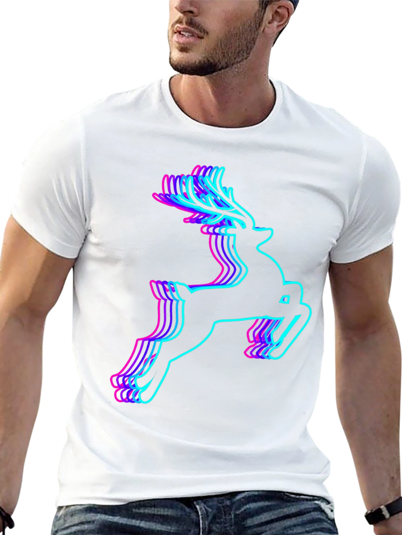Neon Reindeer Graphic Tee - Mens Black T-Shirt