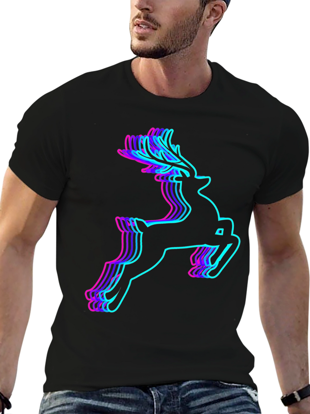 Neon Reindeer Graphic Tee - Mens Black T-Shirt