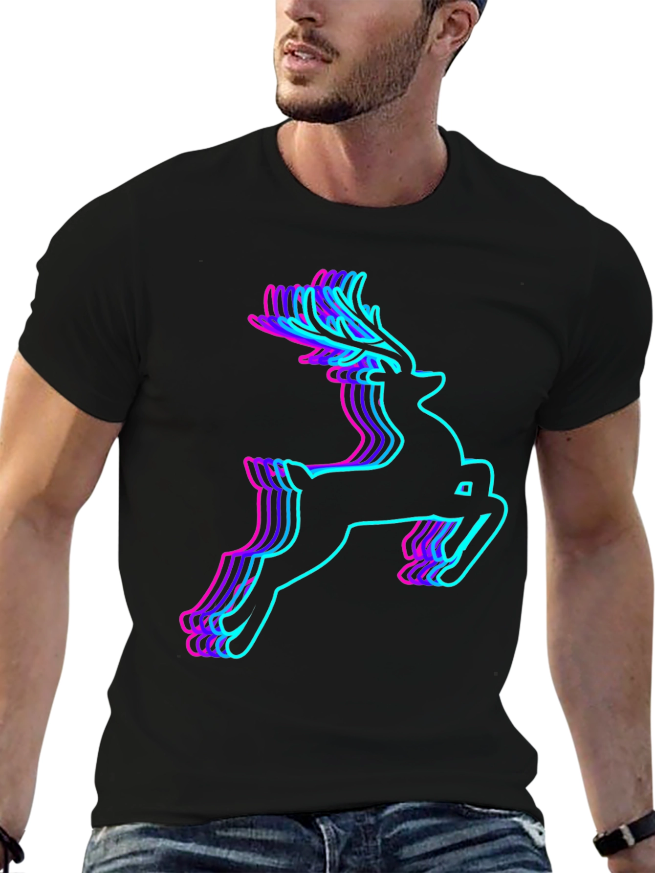 Neon Reindeer Graphic Tee - Mens Black T-Shirt