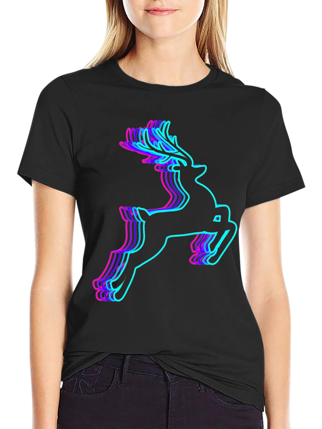 Neon Reindeer Graphic Tee - Mens Black T-Shirt