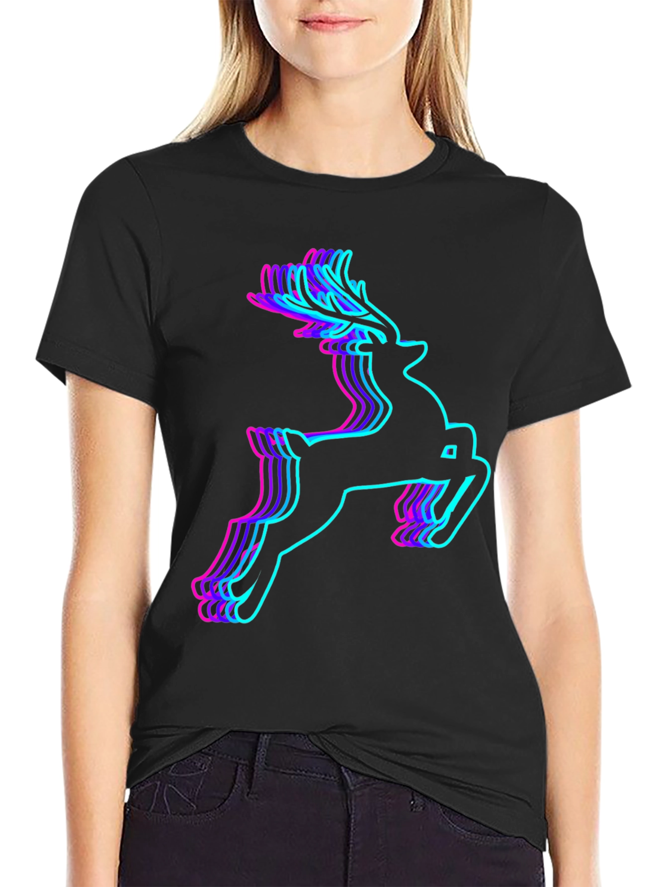 Neon Reindeer Graphic Tee - Mens Black T-Shirt