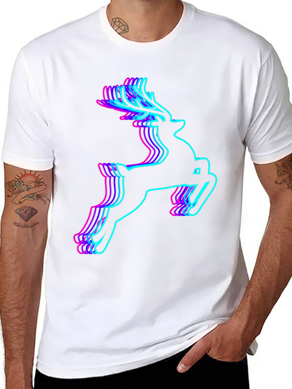Neon Reindeer Graphic Tee - Mens Black T-Shirt