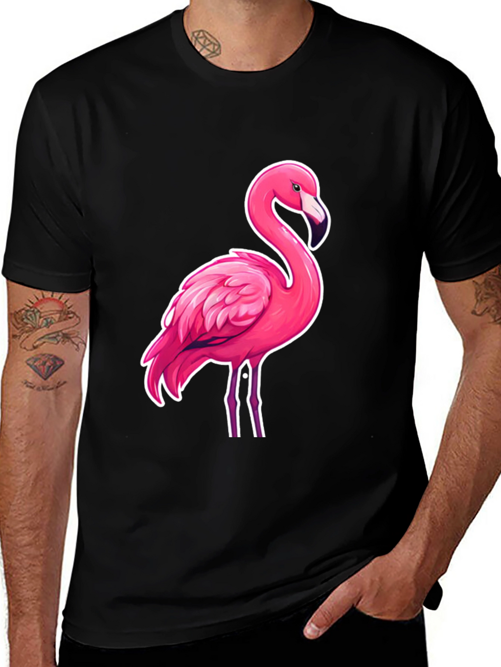 Cool Flamingo Graphic Tee - Stylish Black T-Shirt