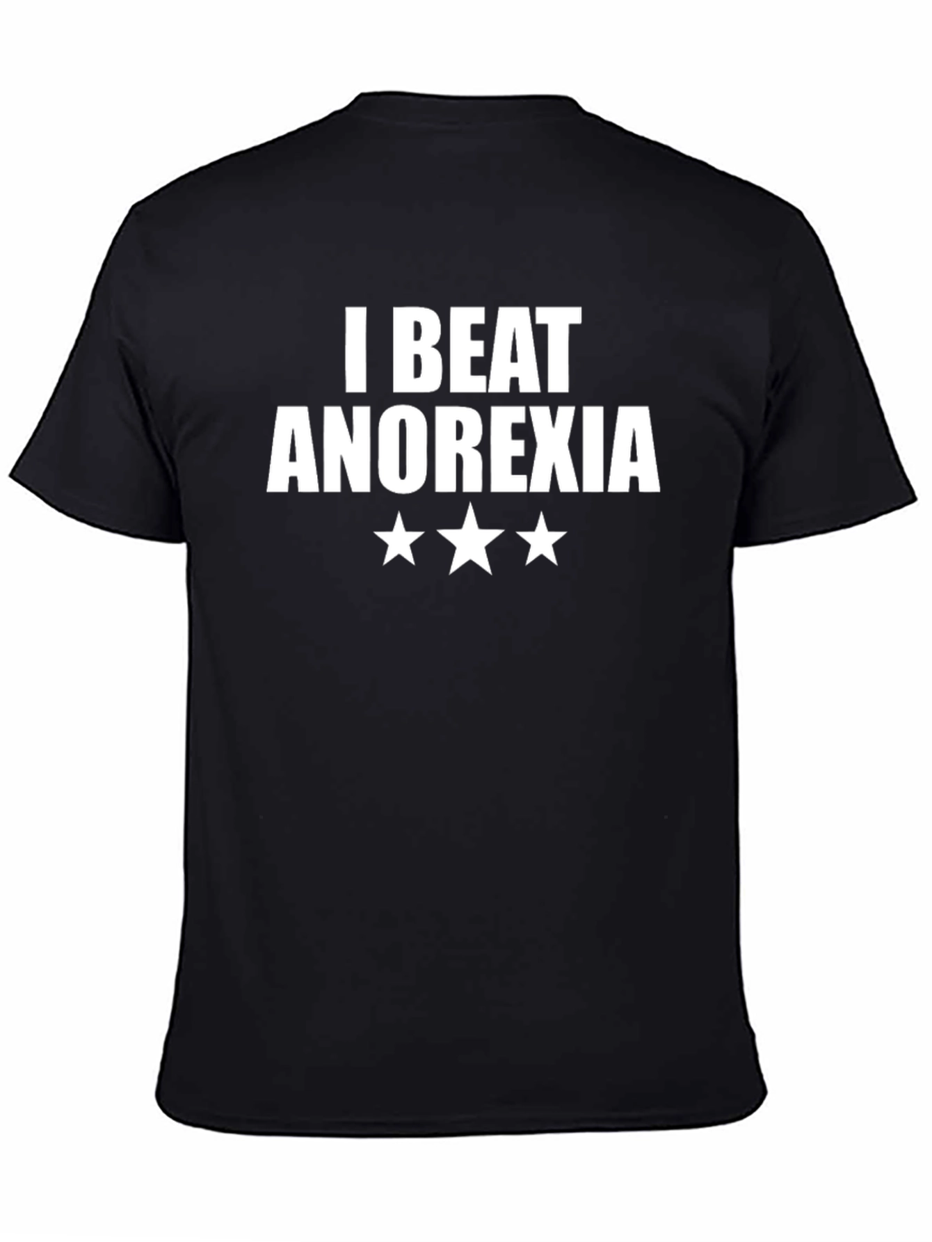 I Beat Anorexia T-Shirt Black Crew Neck Graphic Tee