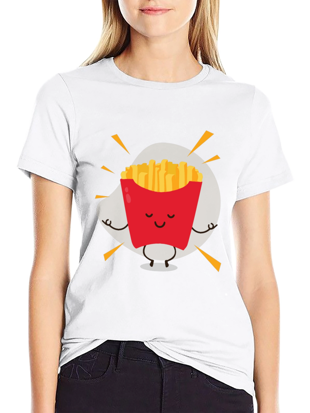 Meditating French Fries Graphic Tee - Black Cotton T-Shirt