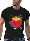 Meditating French Fries Graphic Tee - Black Cotton T-Shirt