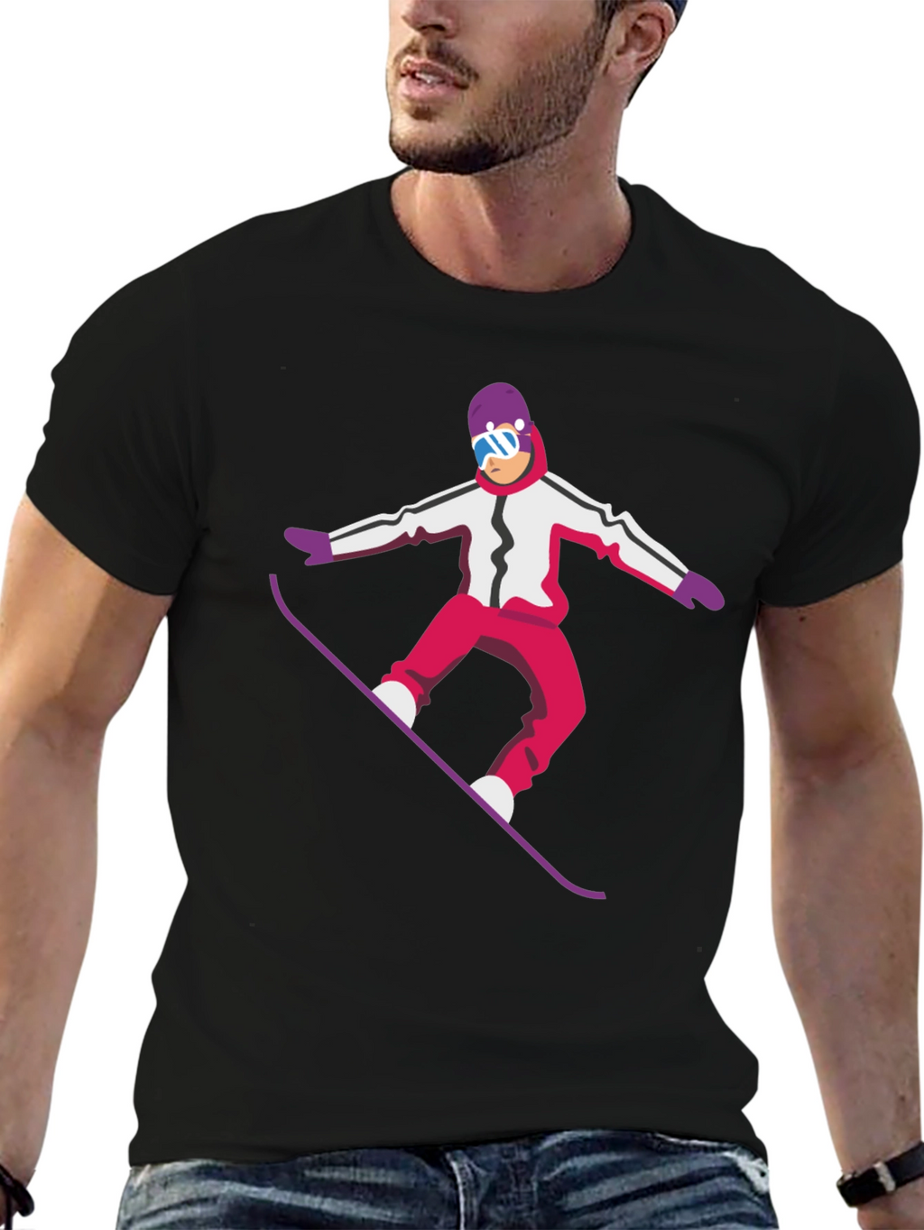 Snowboarder Graphic Tee - Cool Black T-Shirt