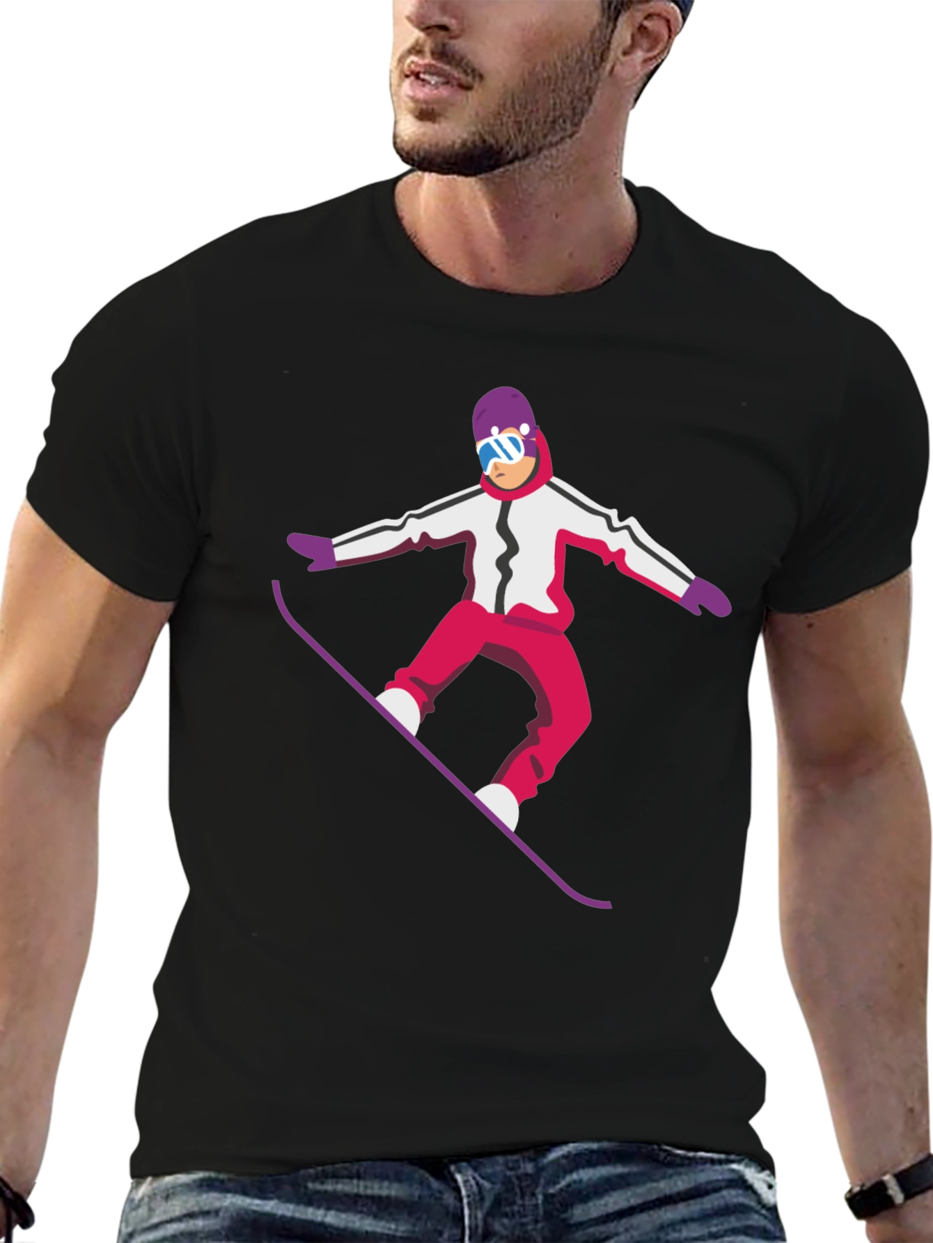 Snowboarder Graphic Tee - Cool Black T-Shirt