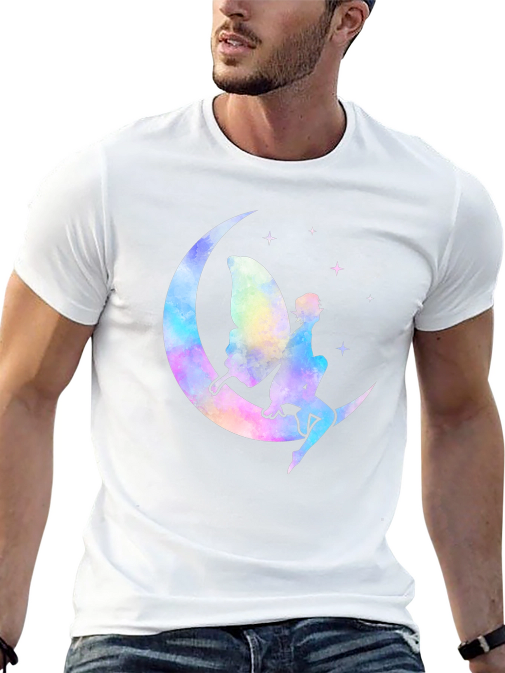 Whimsical Fairy Moon Graphic T-Shirt - Black