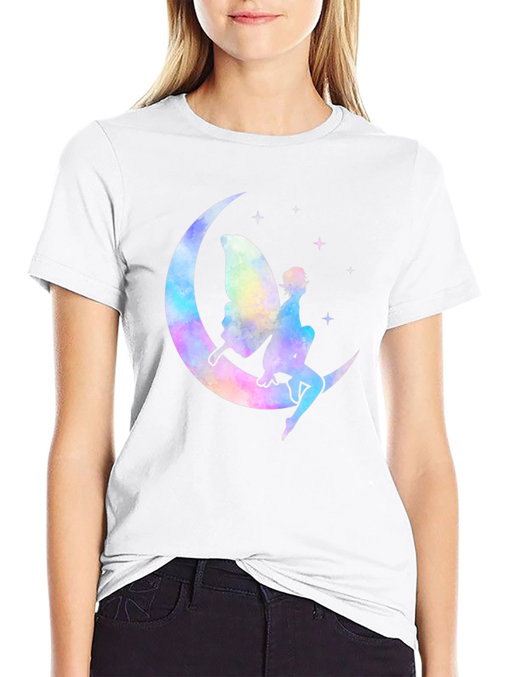 Whimsical Fairy Moon Graphic T-Shirt - Black