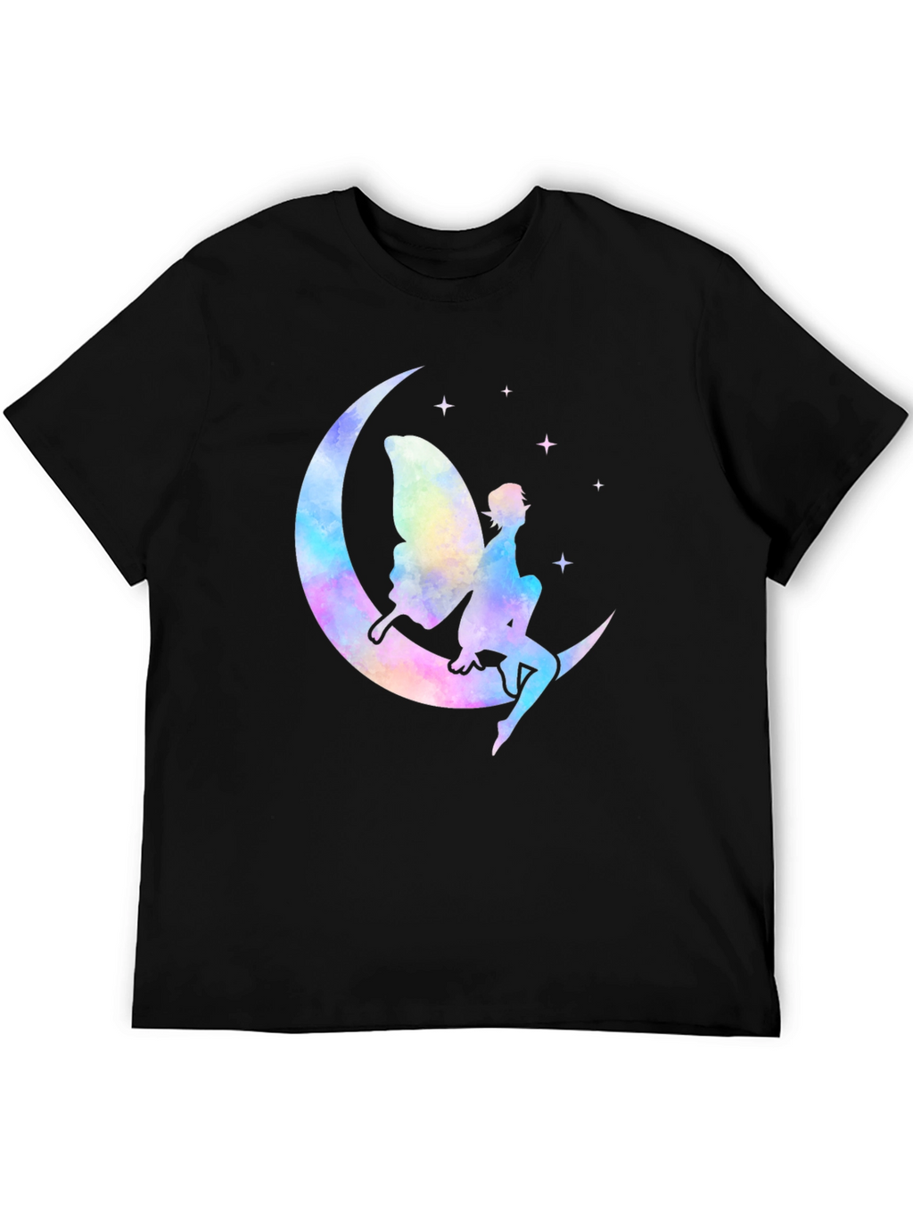 Whimsical Fairy Moon Graphic T-Shirt - Black