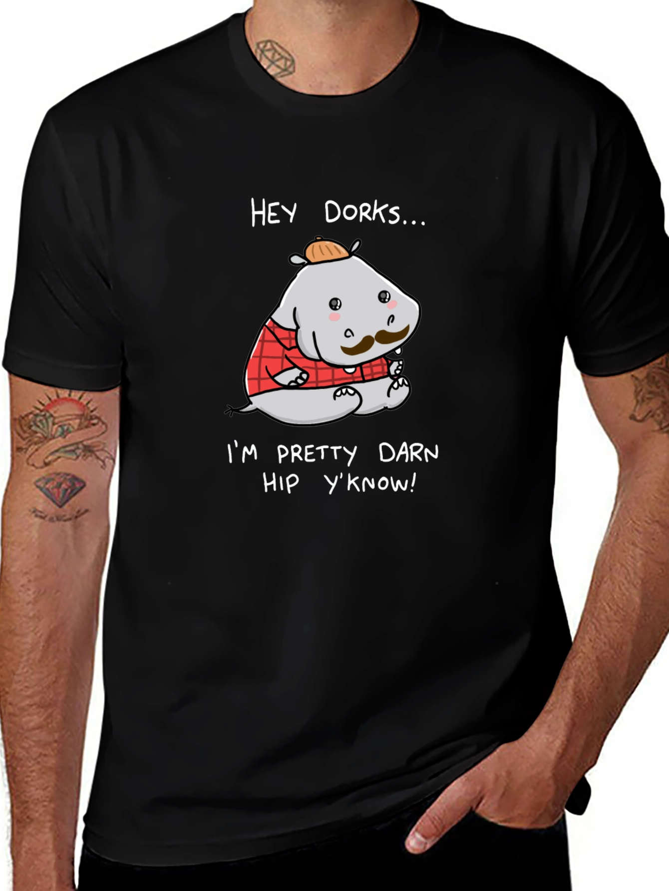 Hey Dorks Hip Hippo Graphic T-Shirt