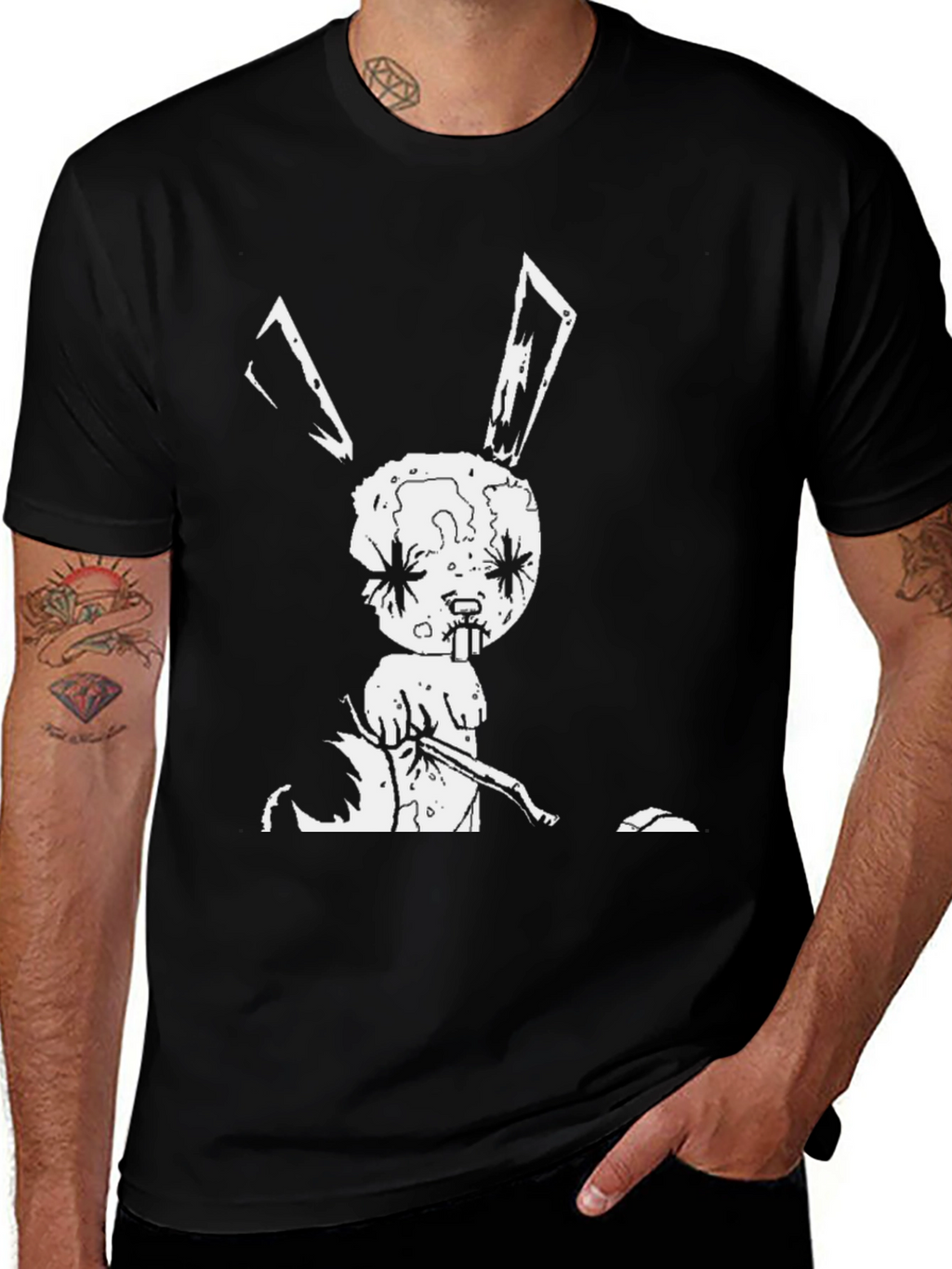 Creepy Bunny Graphic Tee - Black