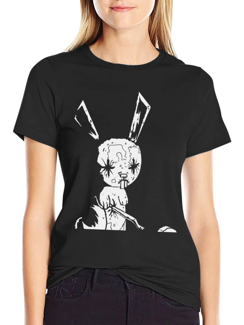 Creepy Bunny Graphic Tee - Black