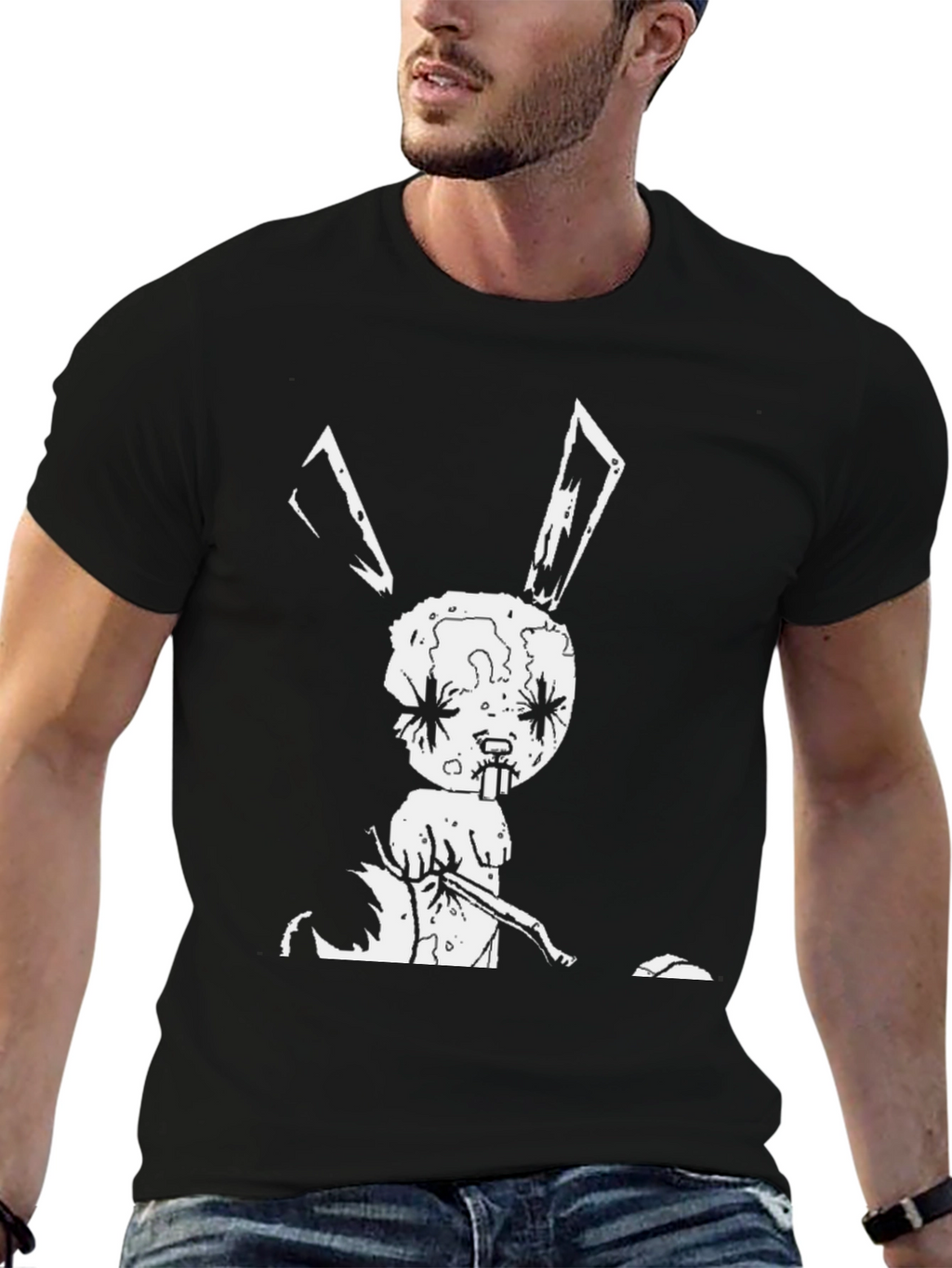 Creepy Bunny Graphic Tee - Black
