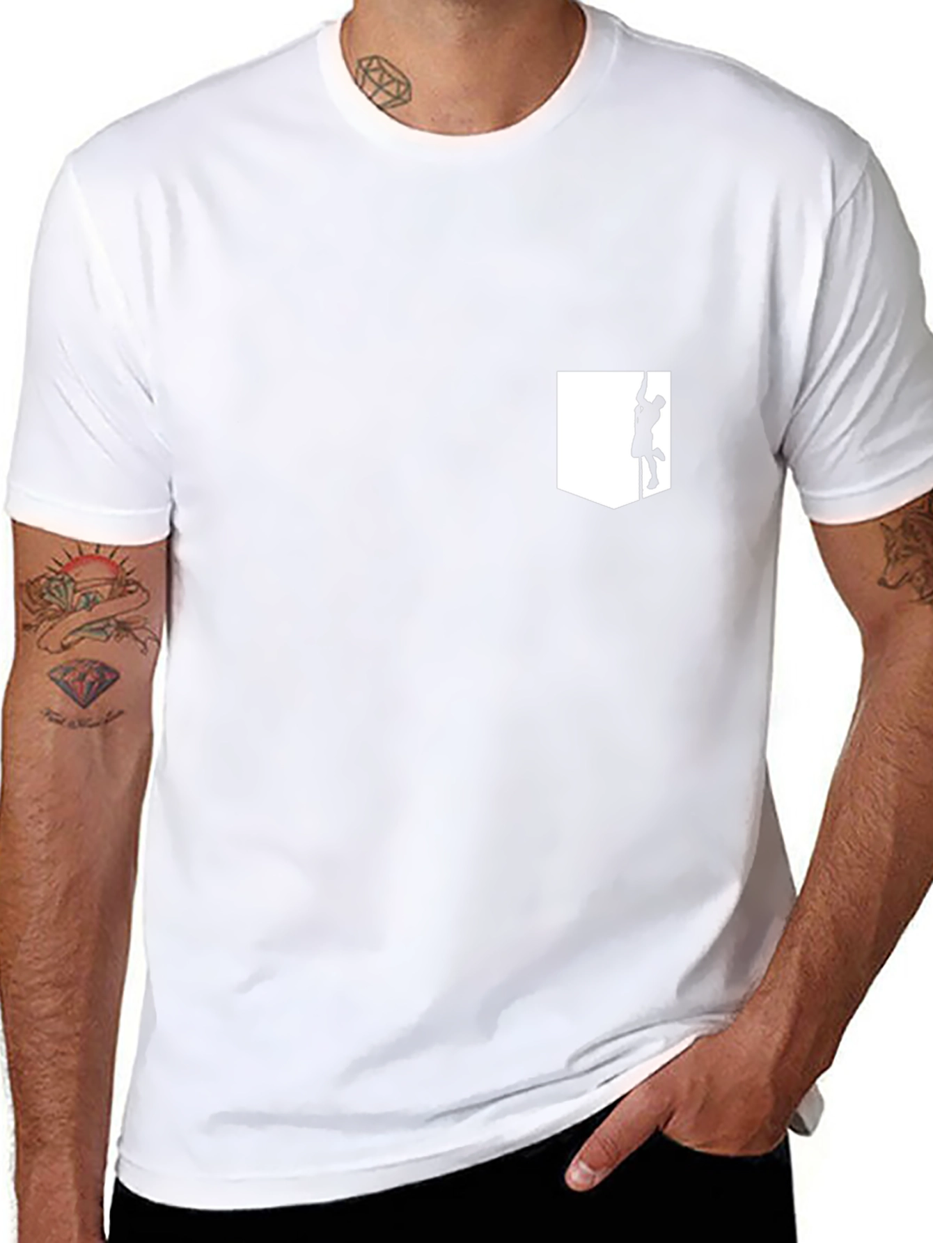 Mens Black T-Shirt with Climber Pocket Design