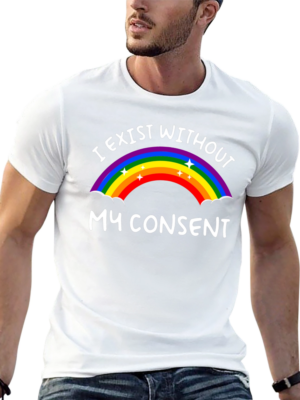 I Exist Without My Consent Rainbow Graphic Tee
