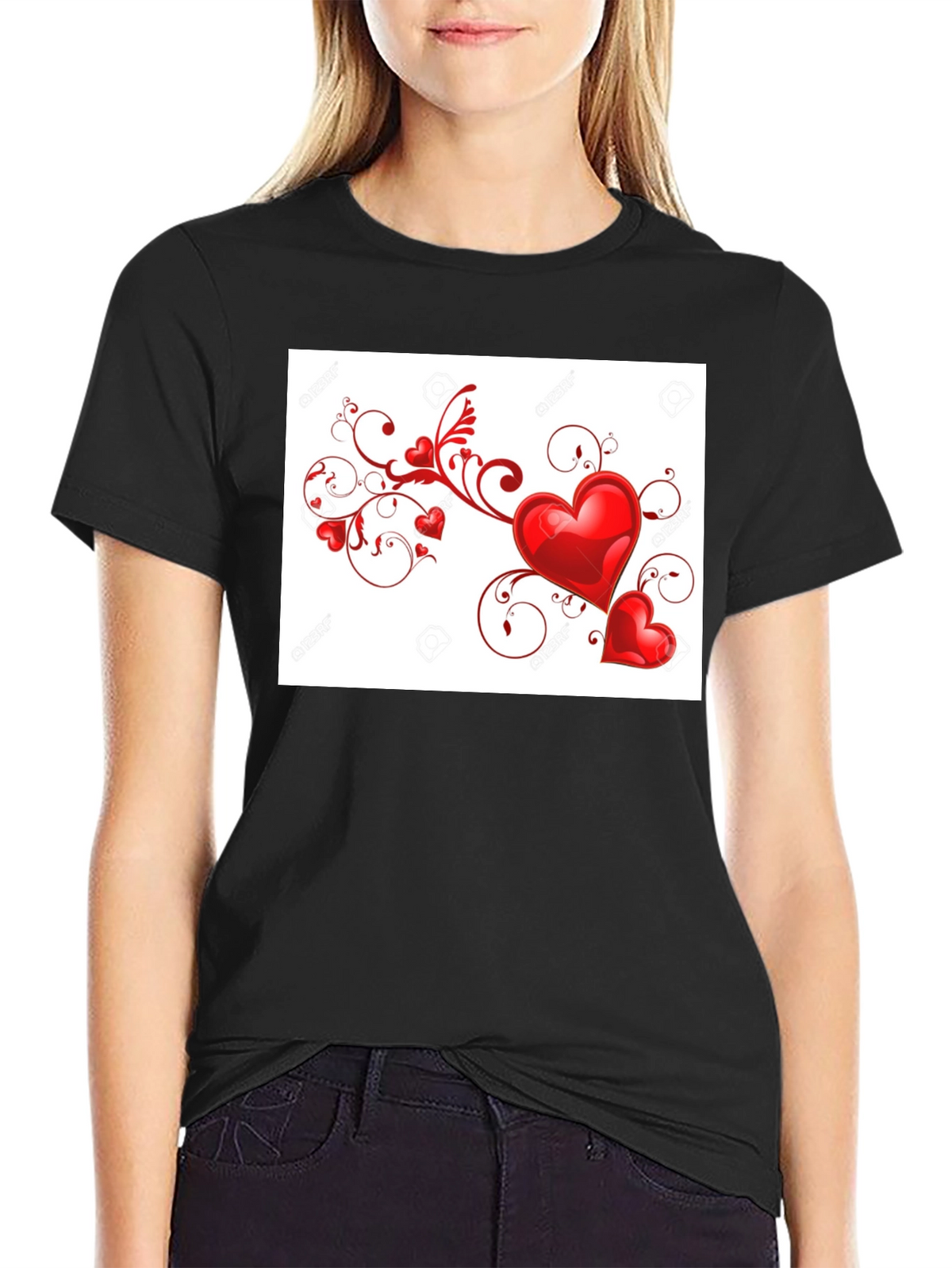 Heart Swirl Black T-Shirt