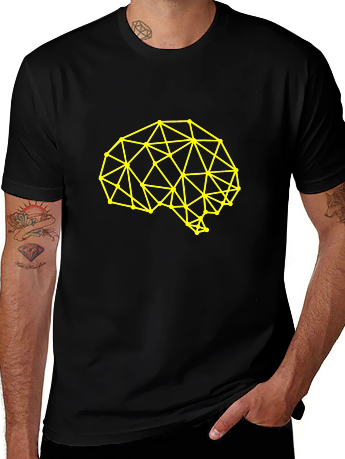 Geometric Brain Graphic Tee - Black