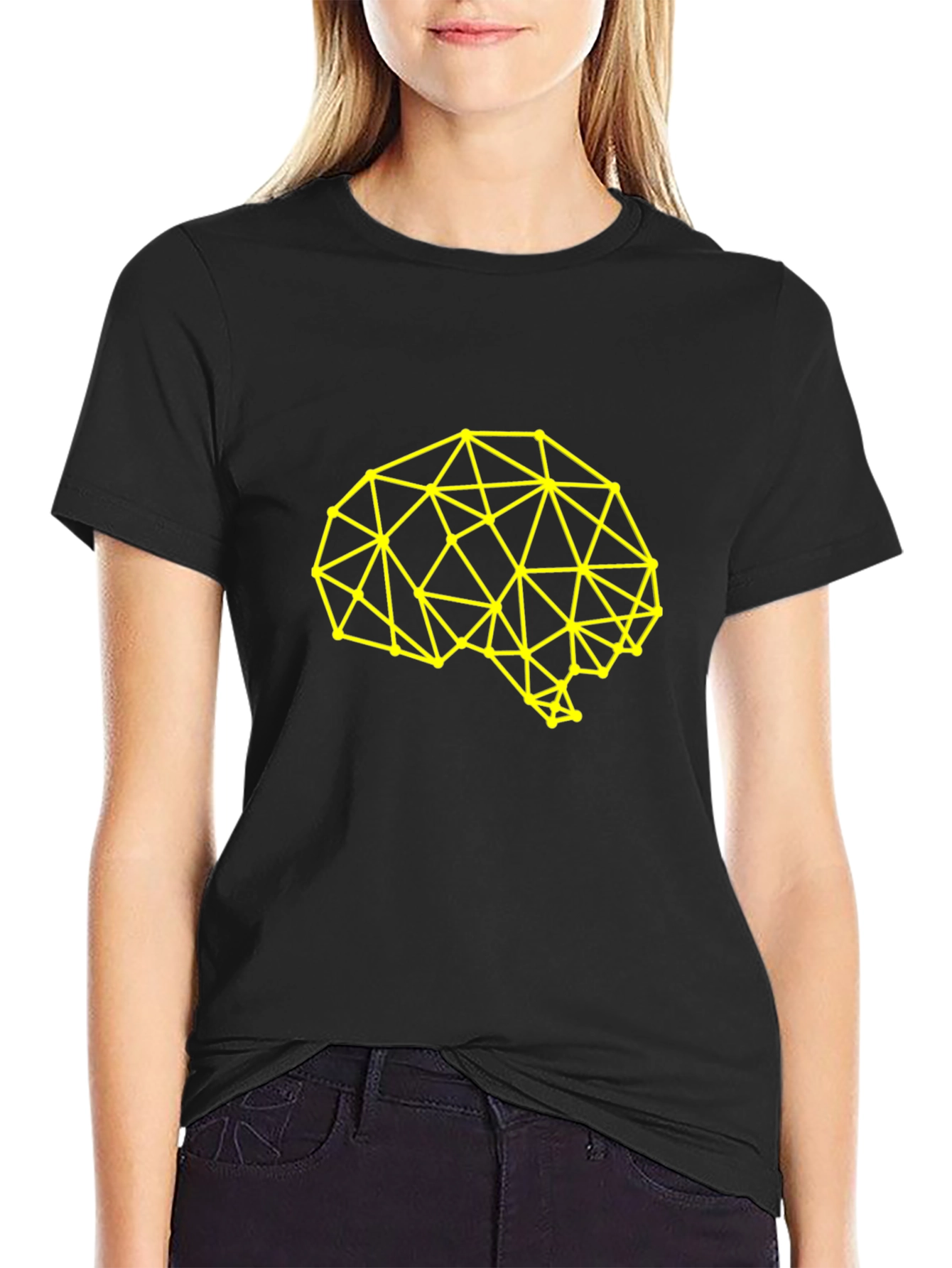 Geometric Brain Graphic Tee - Black