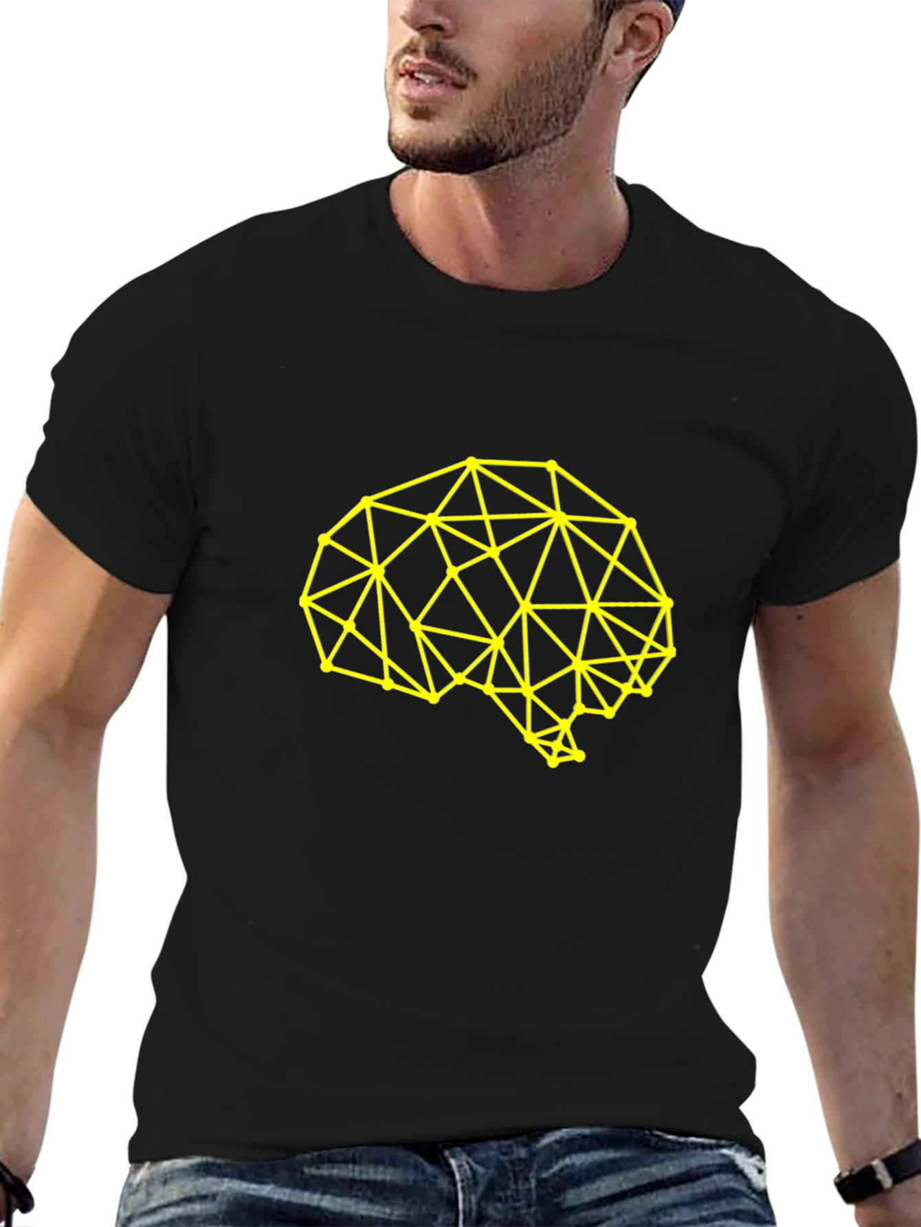 Geometric Brain Graphic Tee - Black