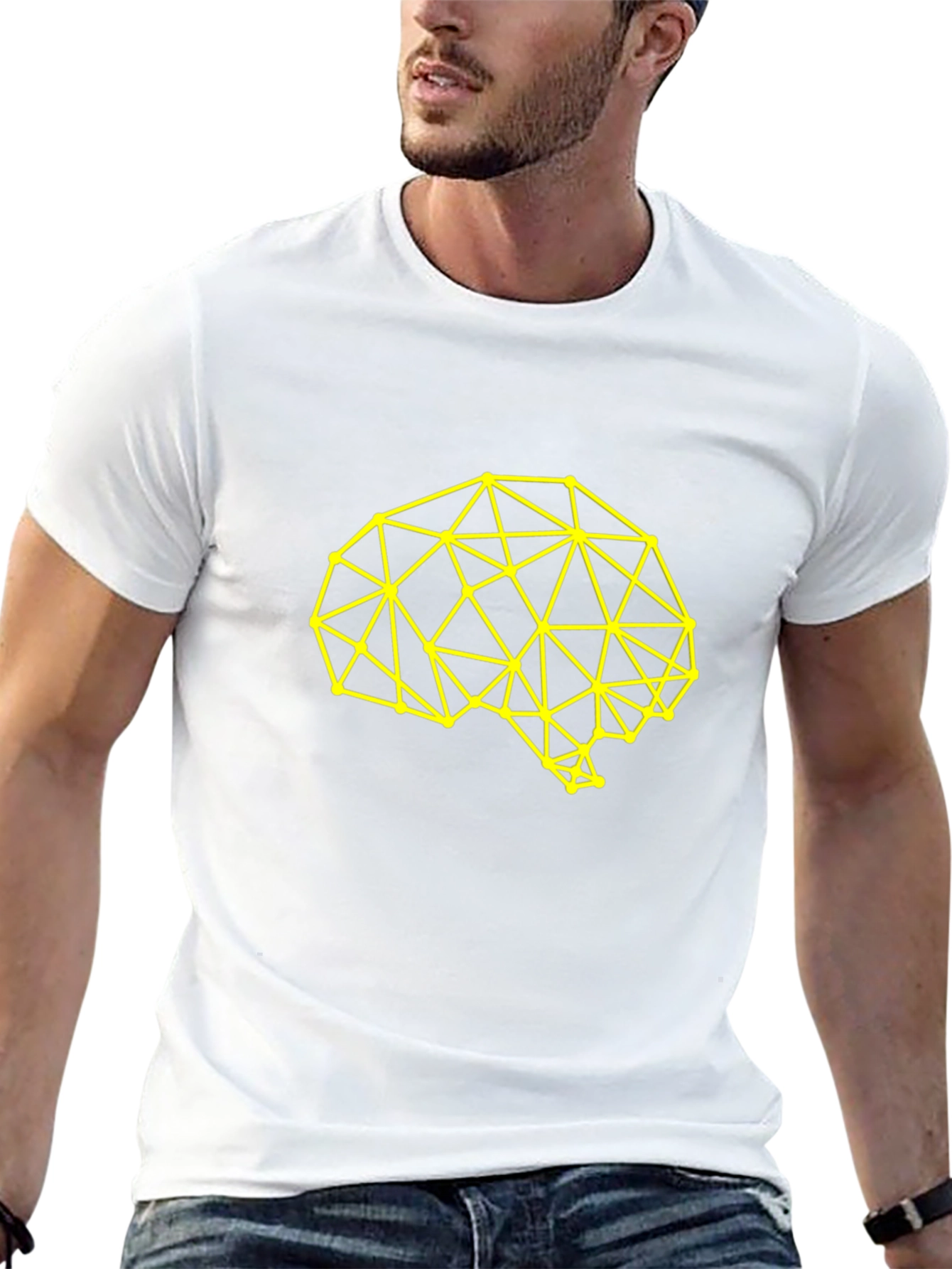 Geometric Brain Graphic Tee - Black