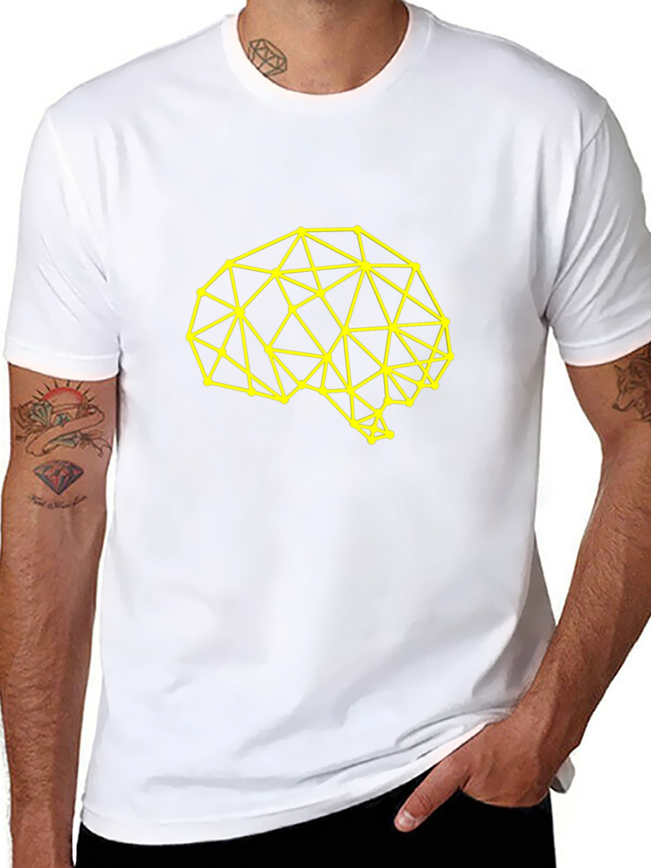 Geometric Brain Graphic Tee - Black