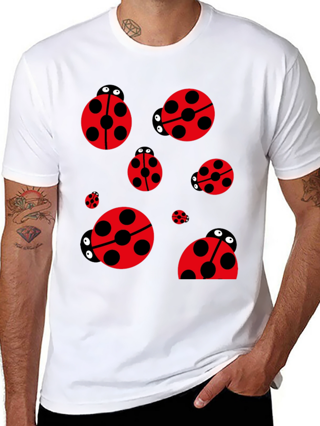 Ladybug Print Black T-Shirt