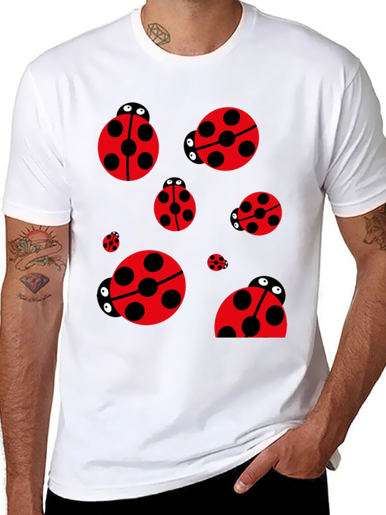 Ladybug Print Black T-Shirt