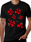 Ladybug Print Black T-Shirt