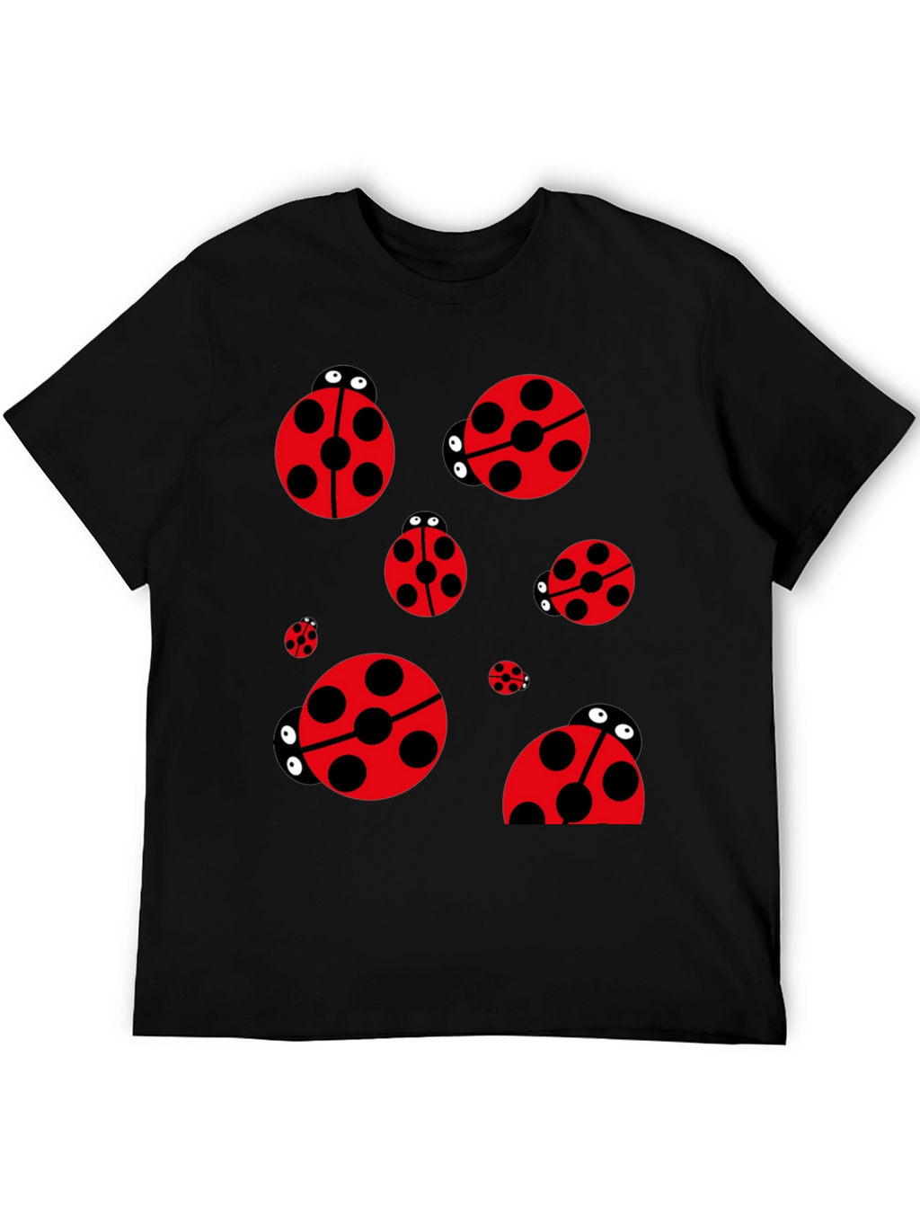 Ladybug Print Black T-Shirt