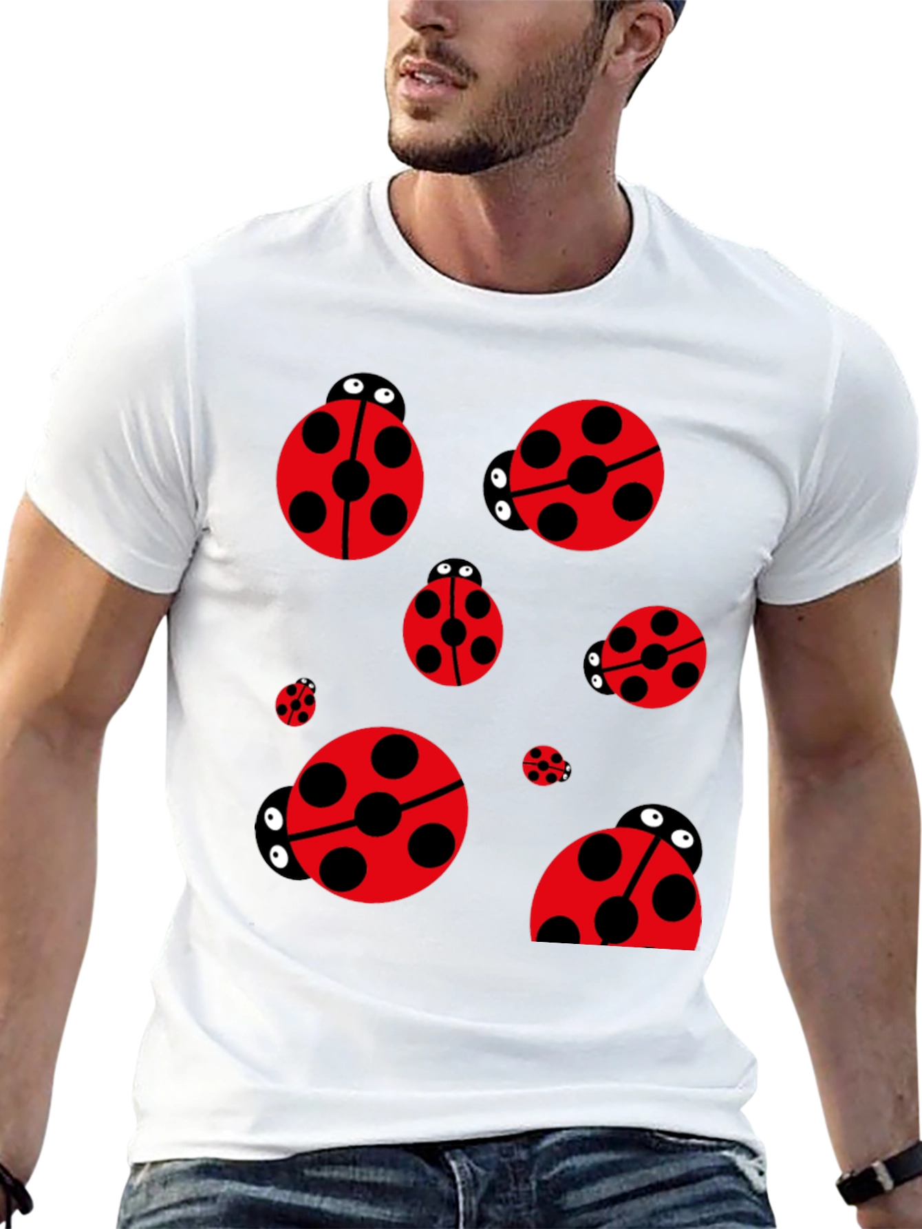 Ladybug Print Black T-Shirt