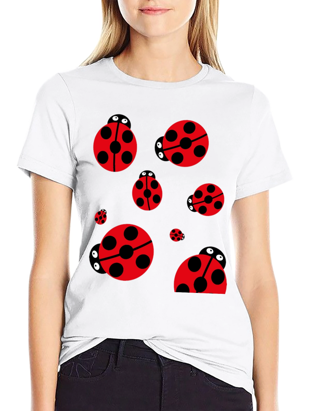 Ladybug Print Black T-Shirt