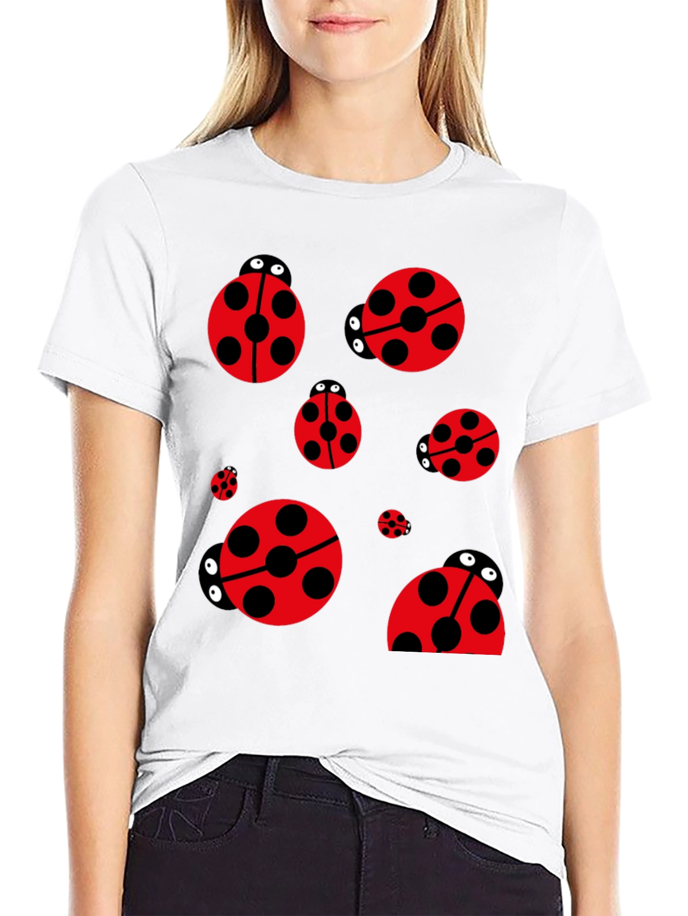 Ladybug Print Black T-Shirt