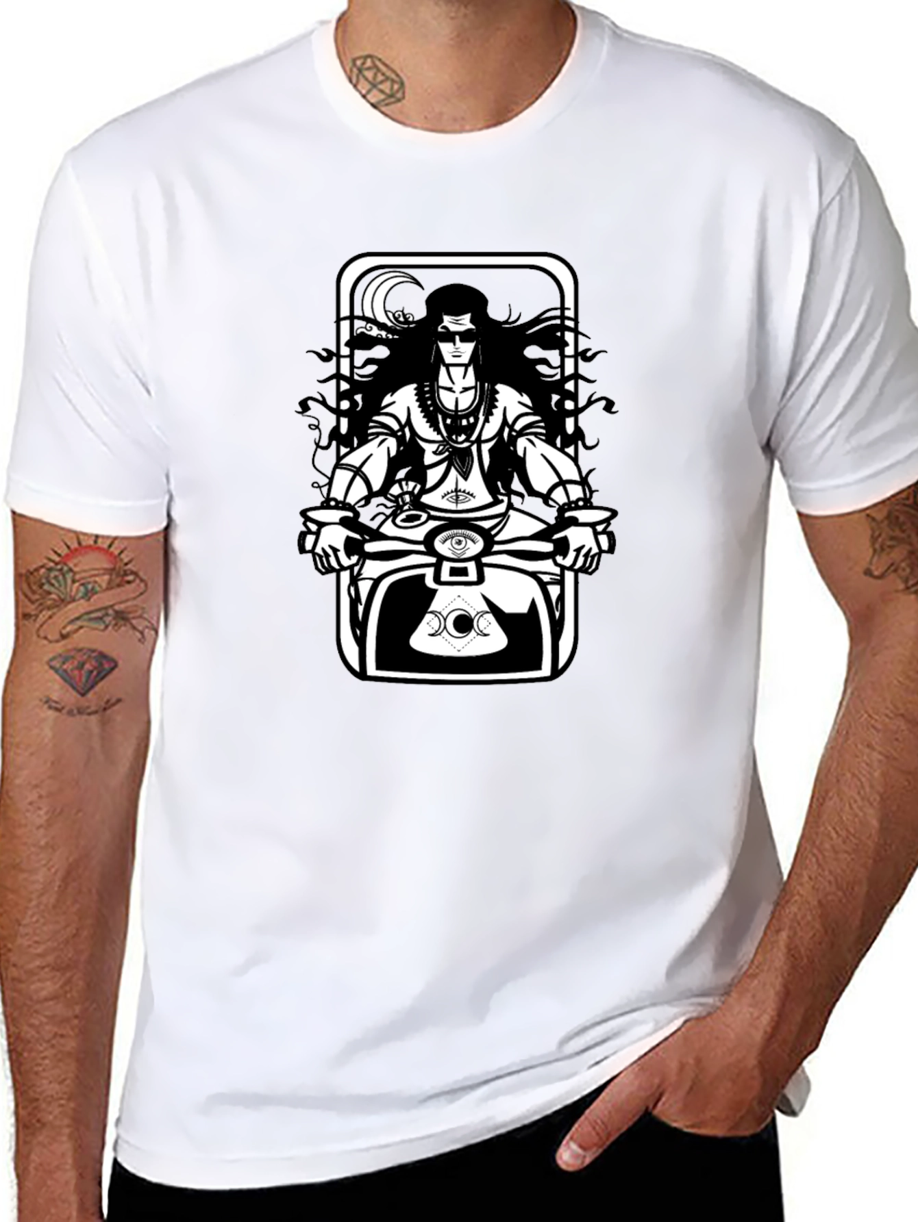 Shiva Motorbike Graphic Tee - Black Cotton Blend
