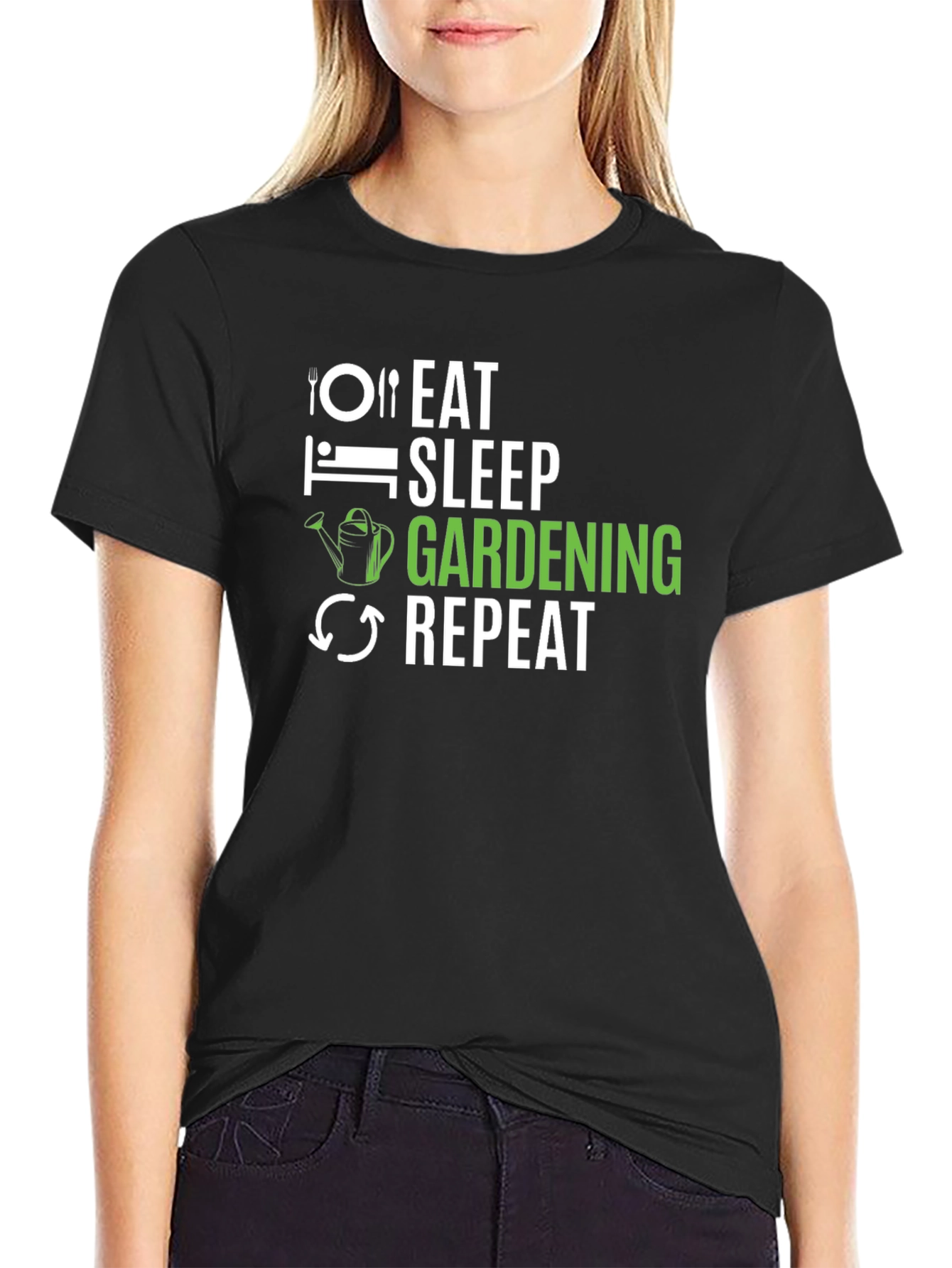 Eat Sleep Gardening Repeat Black T-Shirt