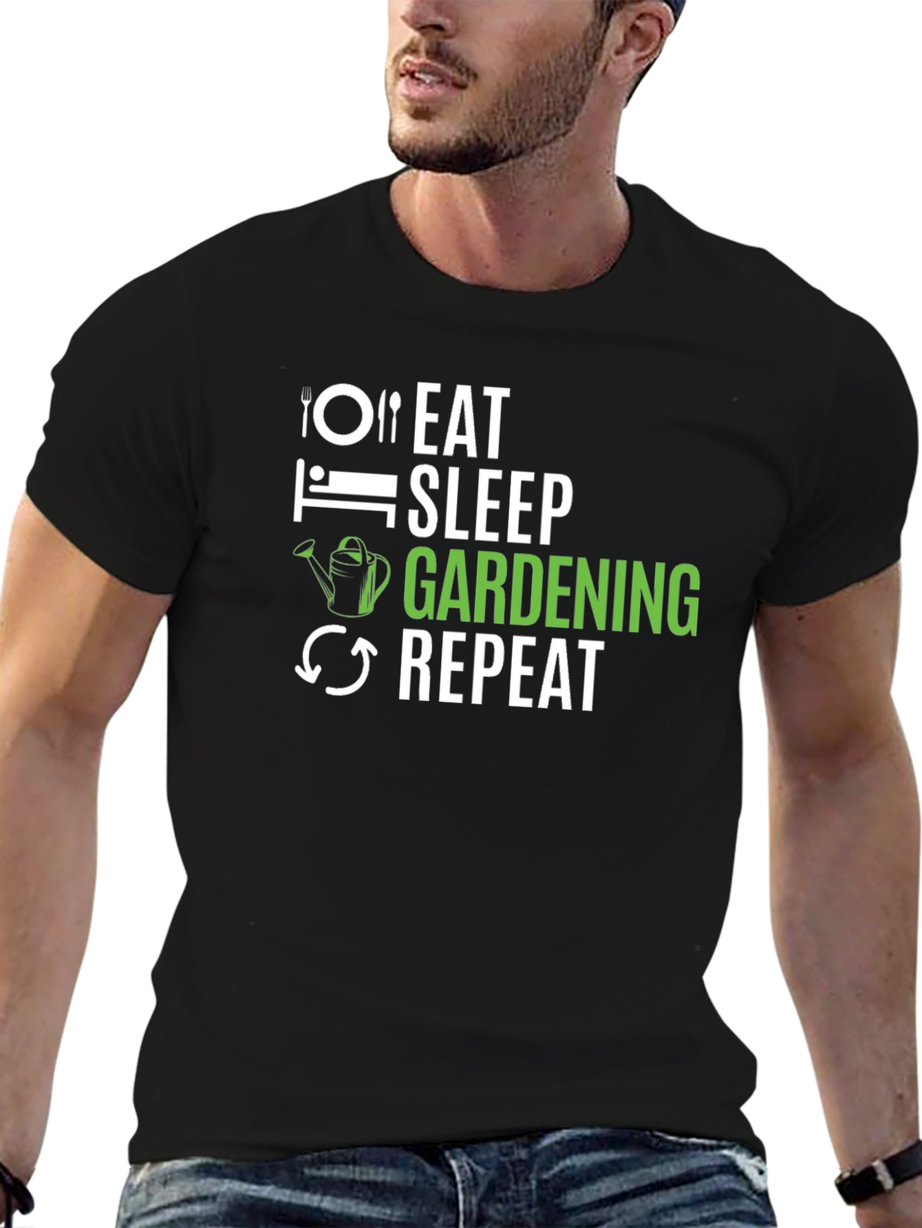 Eat Sleep Gardening Repeat Black T-Shirt
