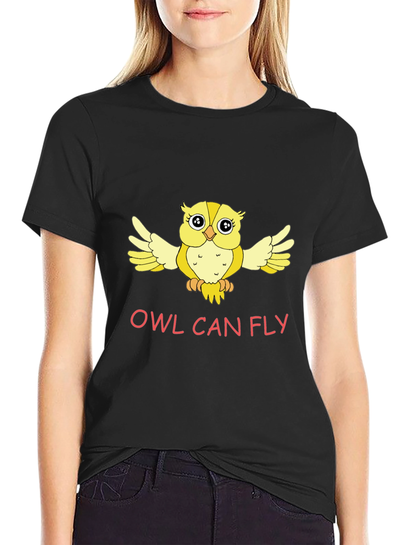 Owl Can Fly Graphic Tee - Black Cotton Comfort