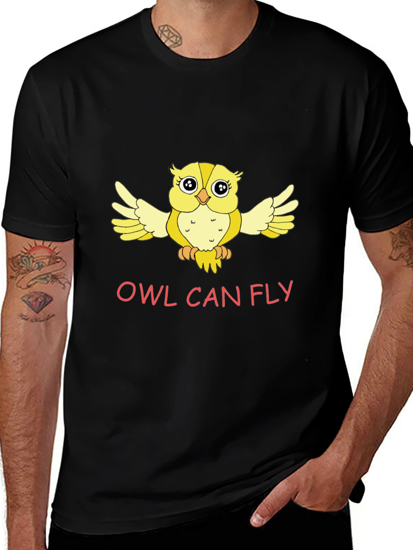 Owl Can Fly Graphic Tee - Black Cotton Comfort
